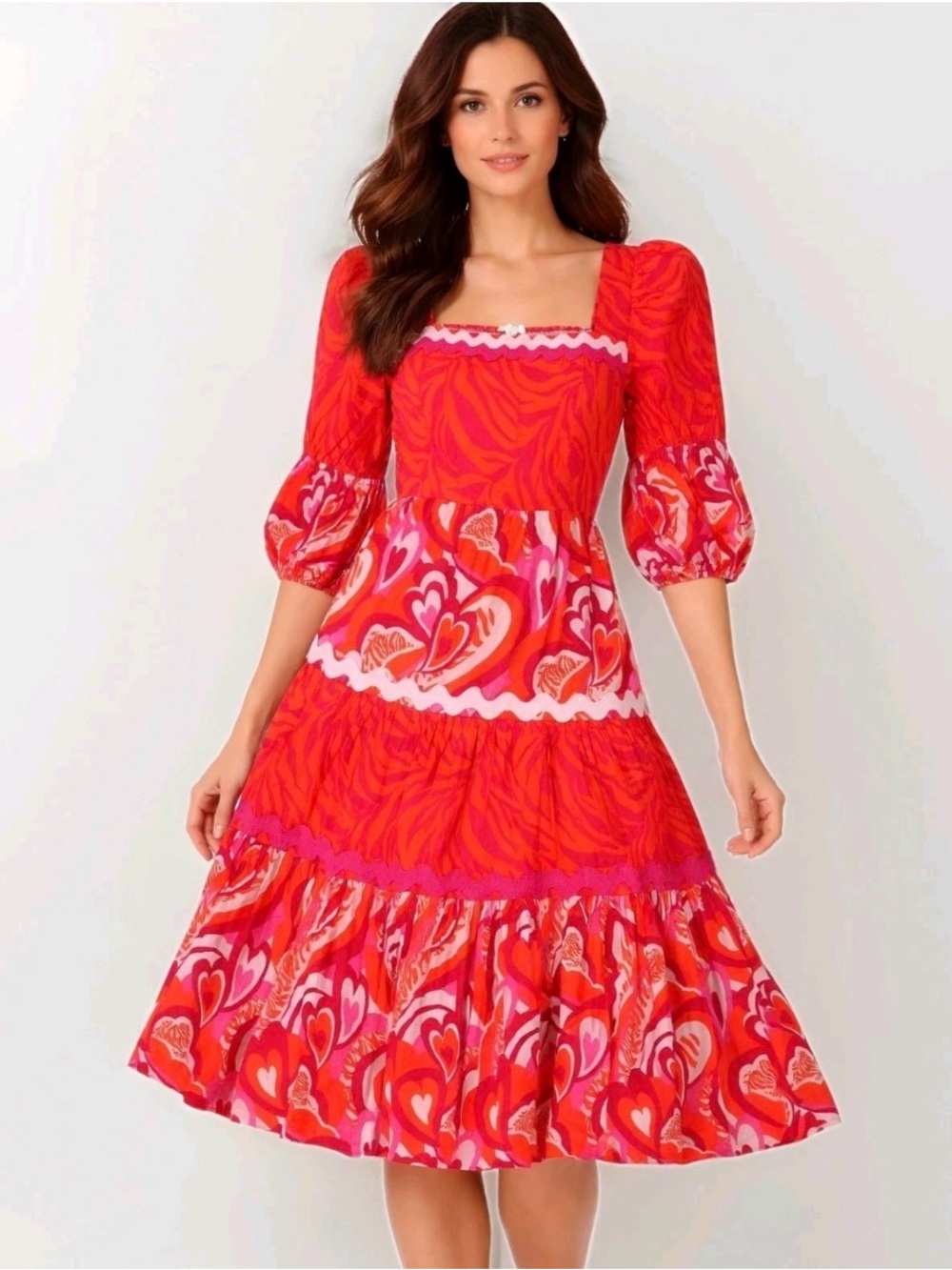 Alden Adair Multicolor Mia Dress Lovers Lane Cottagecore Boho Medium Pink Red